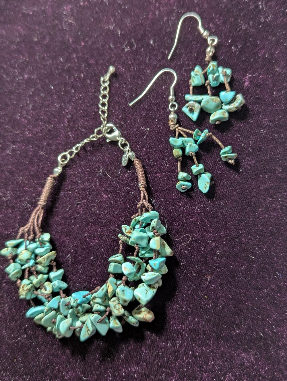 Vtg. 1989 Premier Designs Turquoise Chips Multi Strand Bracelet & Earrings Signe - Picture 8 of 14